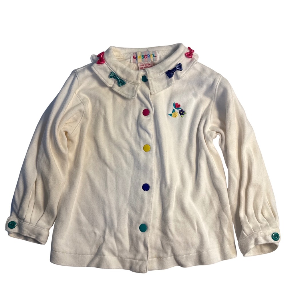 Vintage 90s Gymboree Rainbow Tag Collar Long Sleeve Bow Floral ColorBlock Shirt